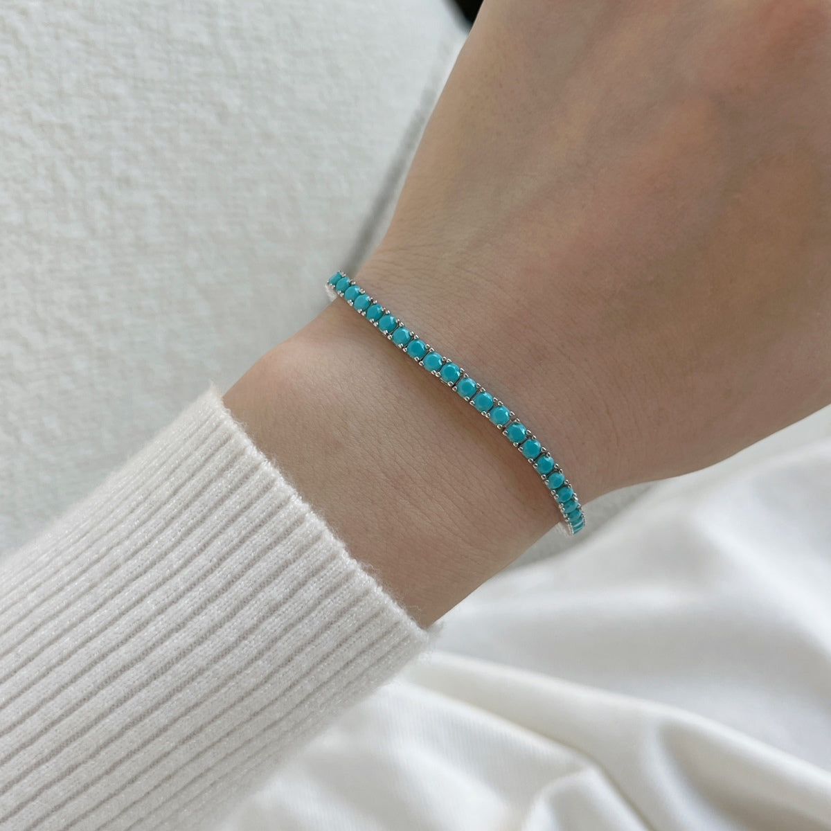 [baslovejewels]Dainty Charming Round Cut Tennis Bracelet