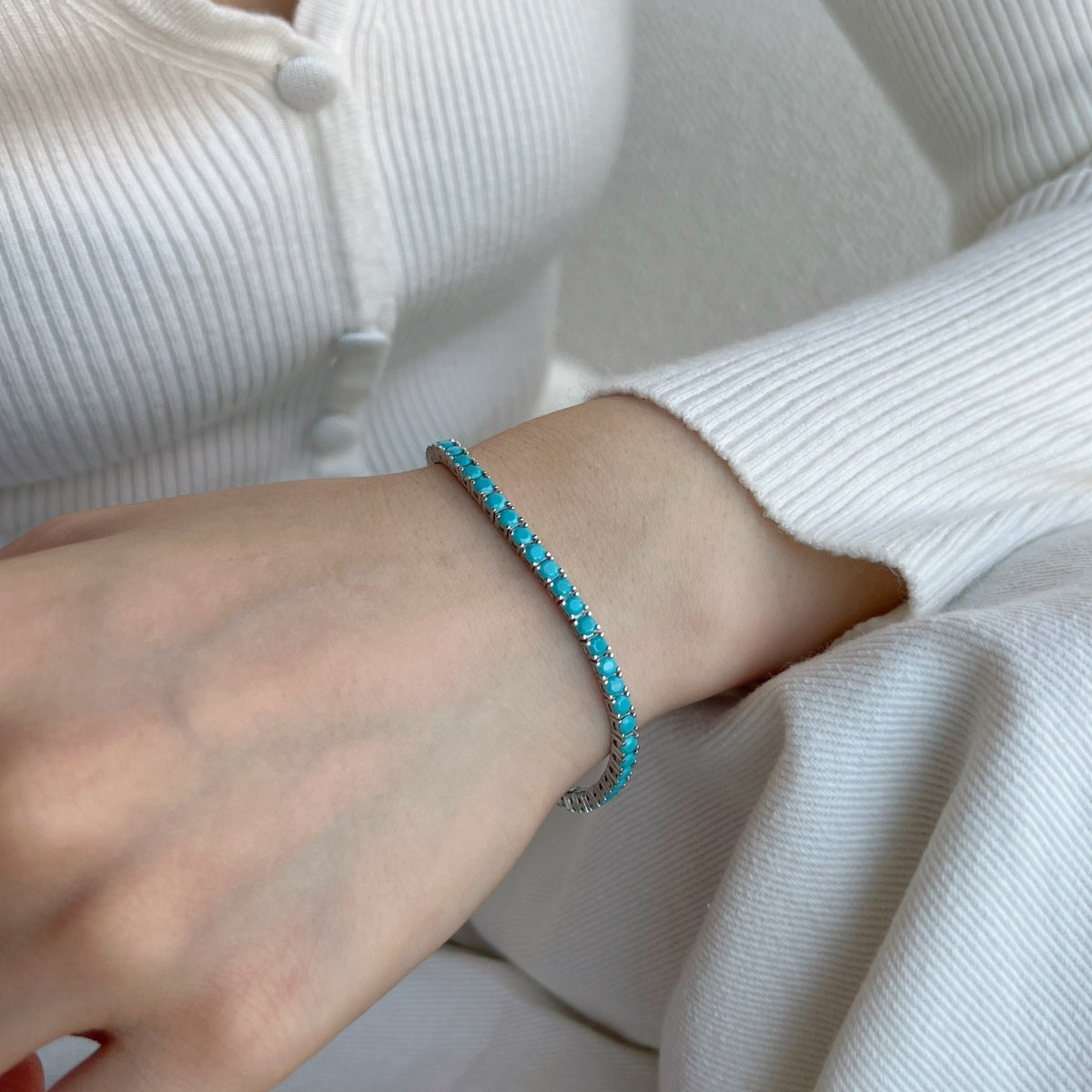 [baslovejewels]Dainty Charming Round Cut Tennis Bracelet
