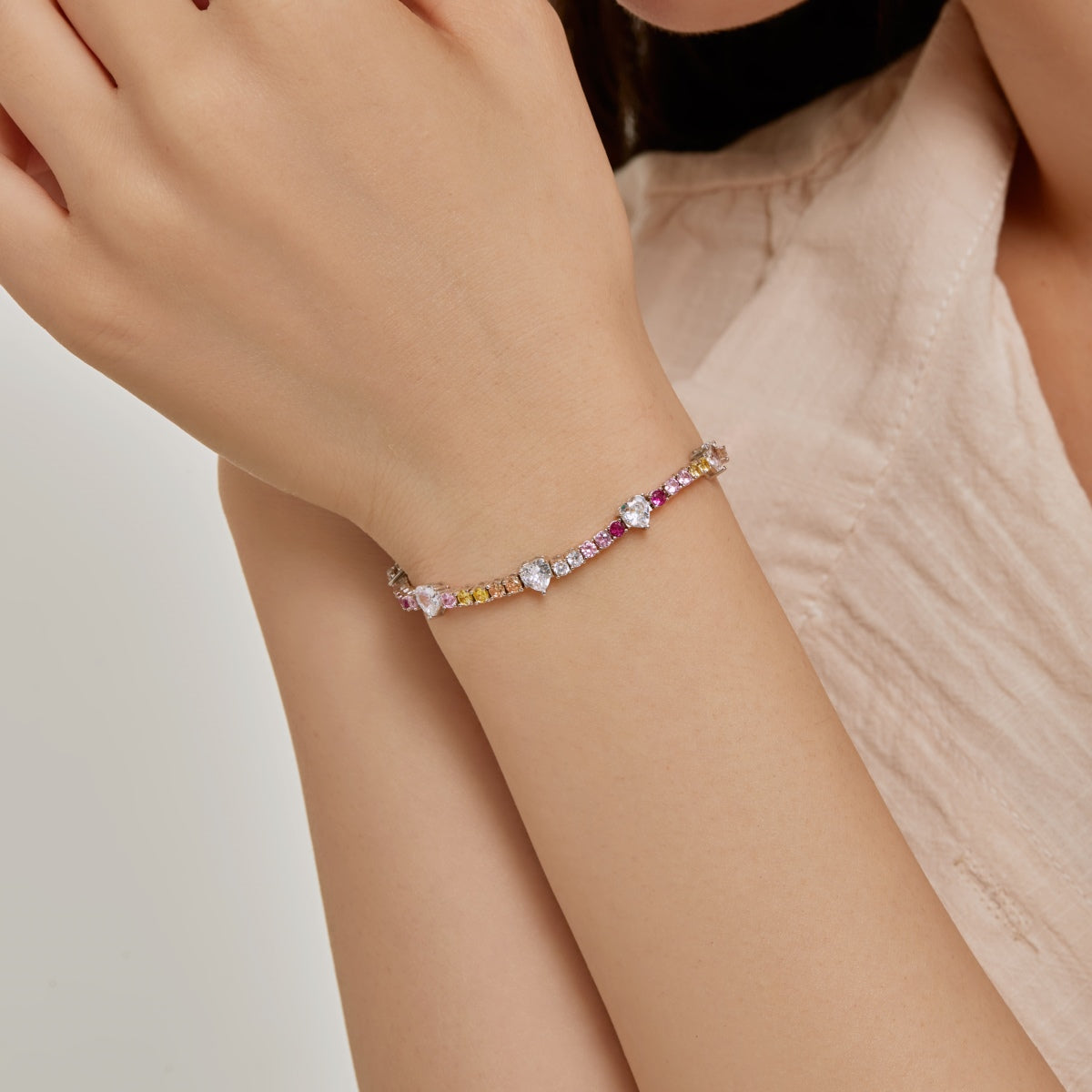 [baslovejewels]Romantic Heart Shape Round Cut Lover Bracelet