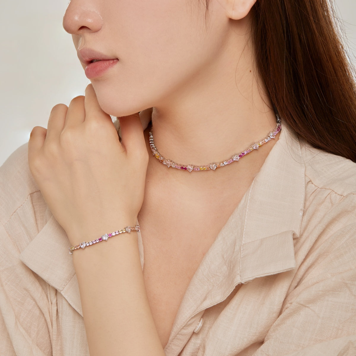 [baslovejewels]Romantic Heart Shape Round Cut Lover Bracelet