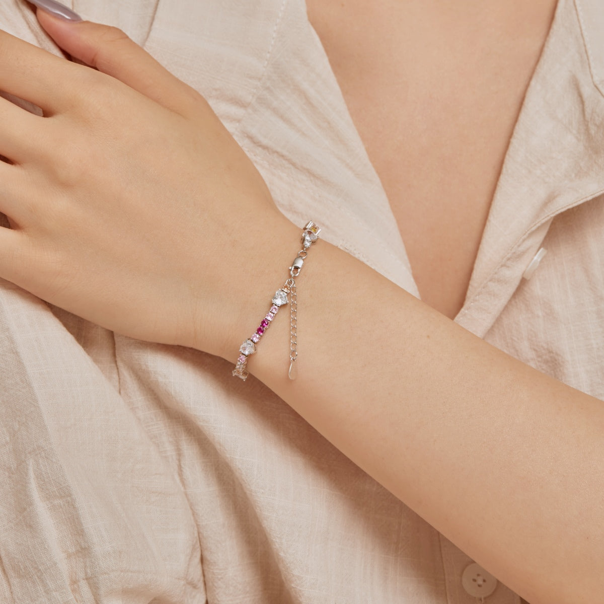 [baslovejewels]Romantic Heart Shape Round Cut Lover Bracelet