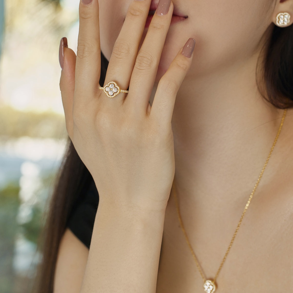 [baslovejewels]Four Leaf Clover Flower Design Ring