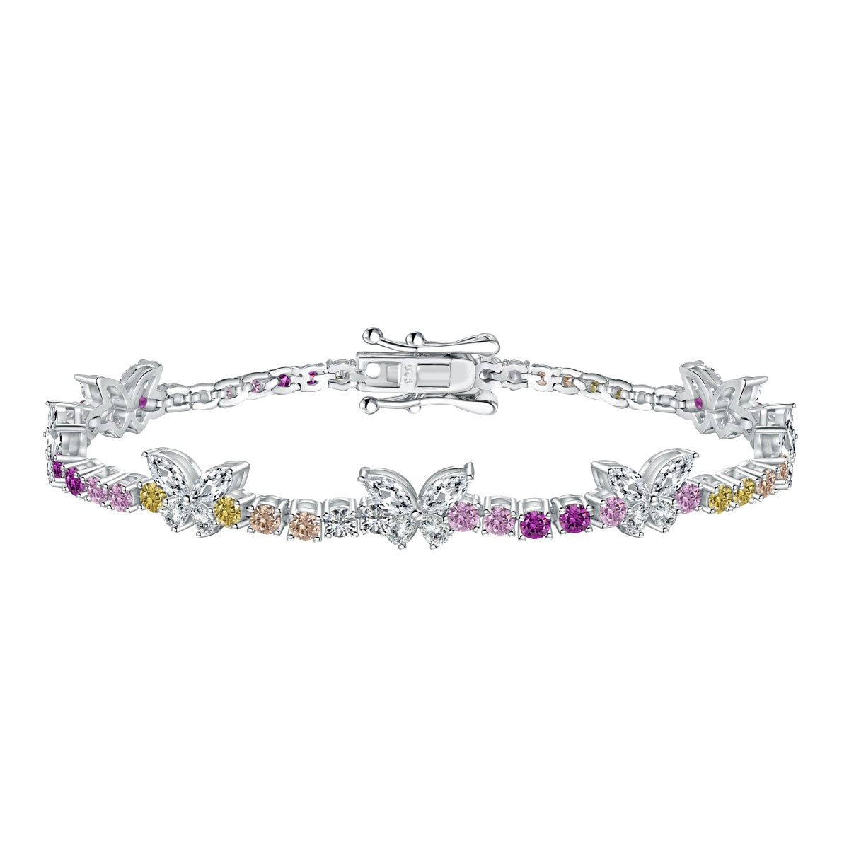 [baslovejewels]Ornate Colorful Butterfly Shape Round Cut Daily Bracelet