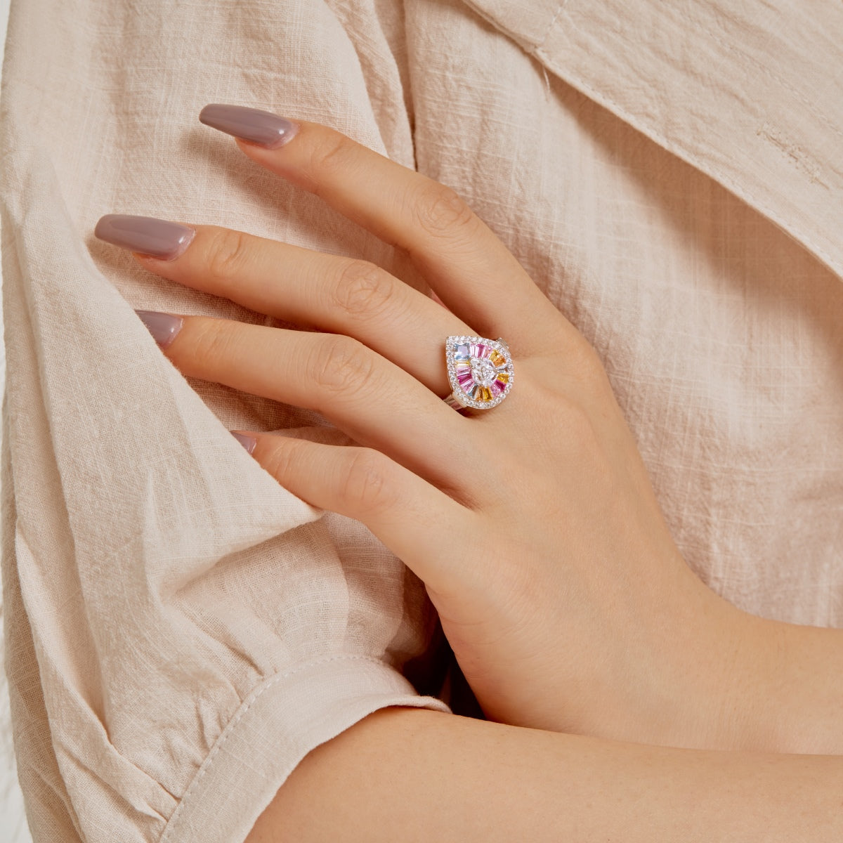 [baslovejewels]Elegant Colorful Water Drop Shape Banquet Ring