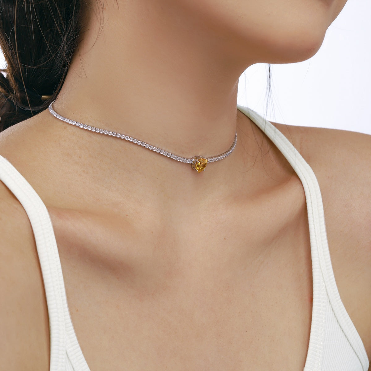 [baslovejewels]2.0 Carat Sparkling Tennis Heart Cut Necklace