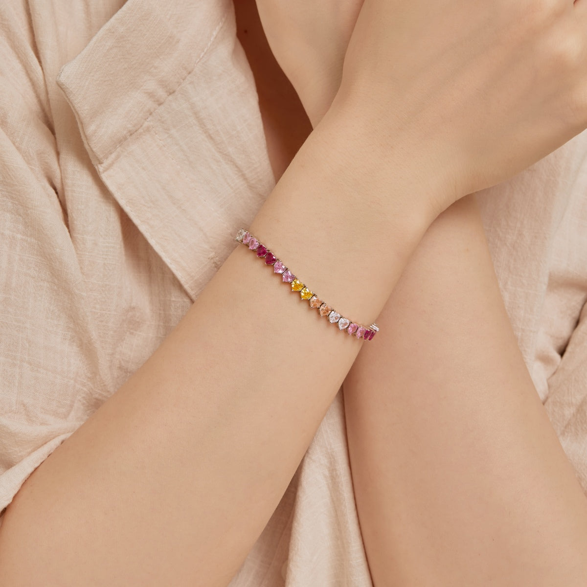 [baslovejewels]Luxurious Colorful Romantic Heart Shape Lover Bracelet