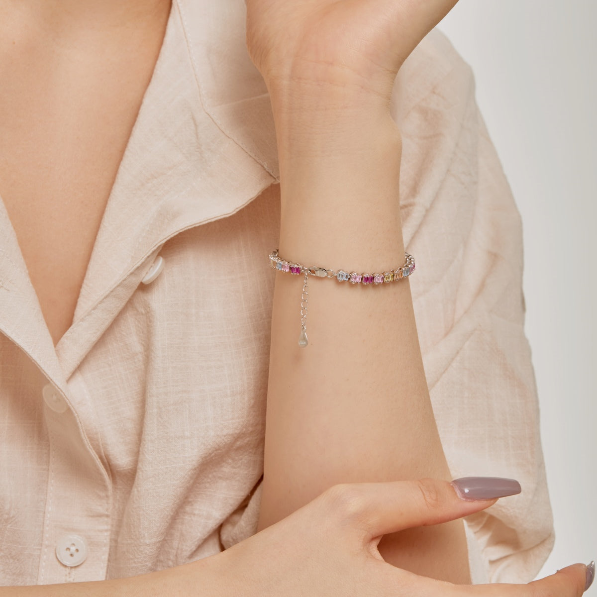 [baslovejewels]Delicate Colorful Emerald Cut Party Bracelet