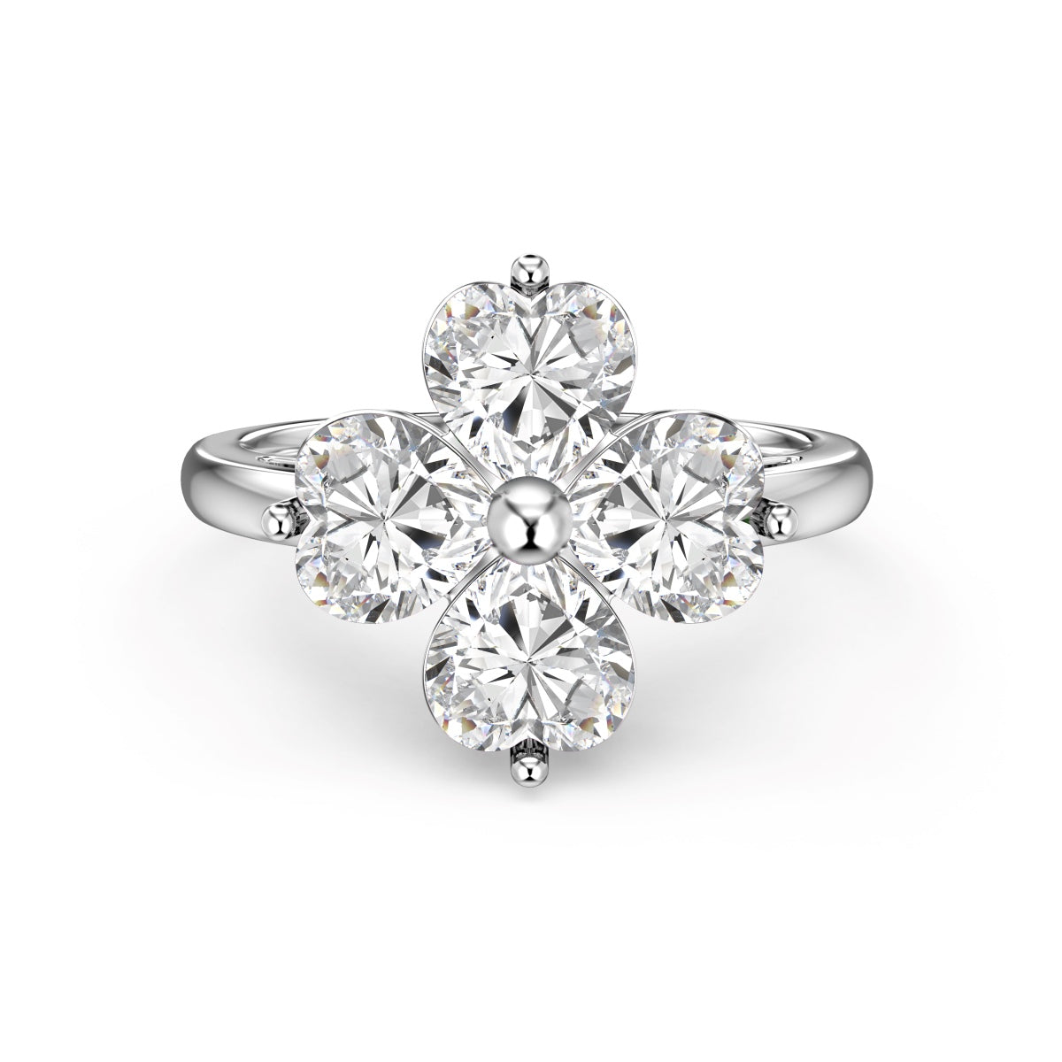 [baslovejewels]Heart-shaped Four-Leaf Clover Ball Ring