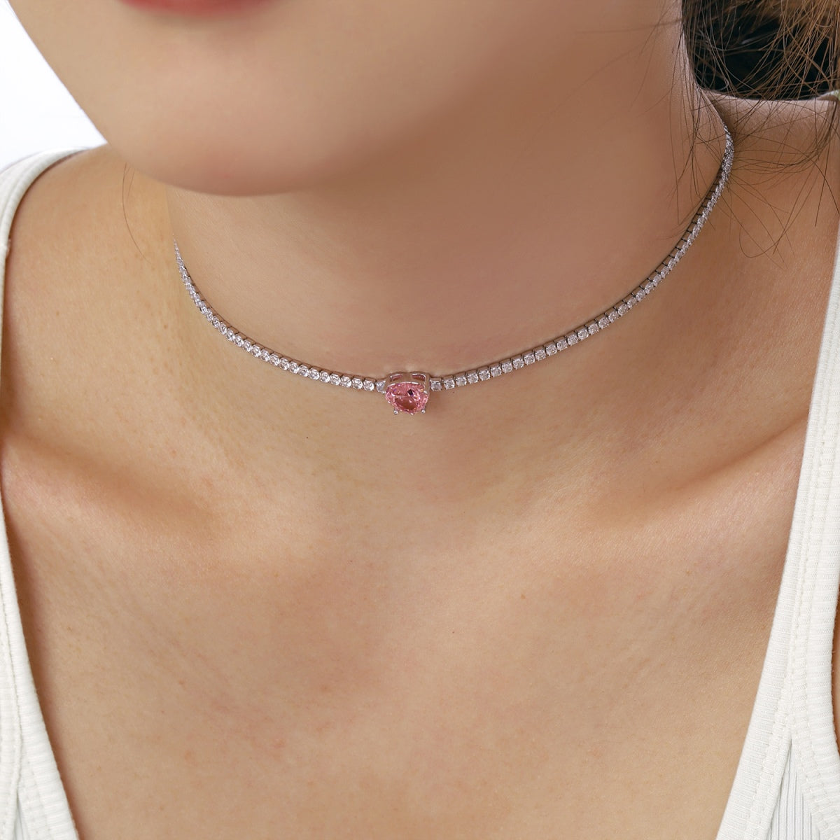 [baslovejewels]2.0 Carat Sparkling Tennis Heart Cut Necklace