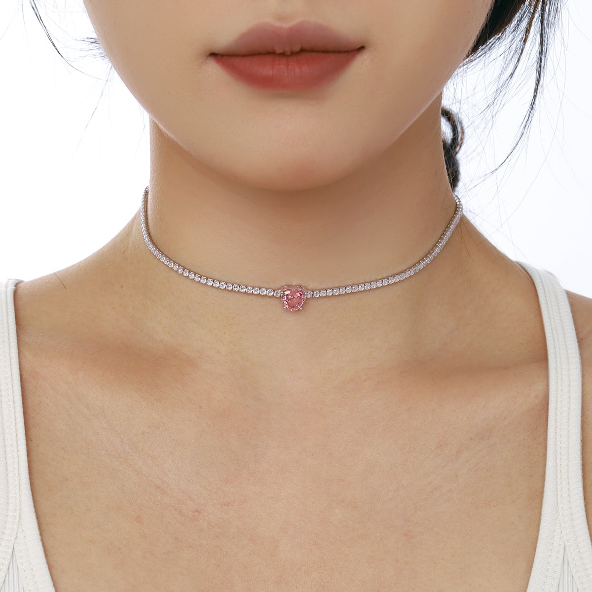 [baslovejewels]2.0 Carat Sparkling Tennis Heart Cut Necklace