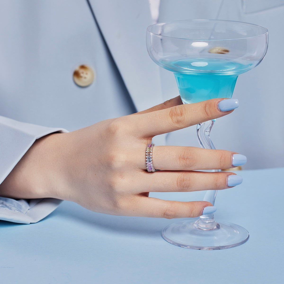 [baslovejewels]Splashy Ornate Emerald Cut Cocktail Ring