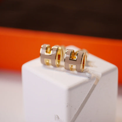 [baslovejewels]MINI POP H GOLD EARRINGS GREY