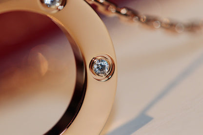 [baslovejewels]LOVE NECKLACE 16MM 6 DIAMONDS PINK GOLD
