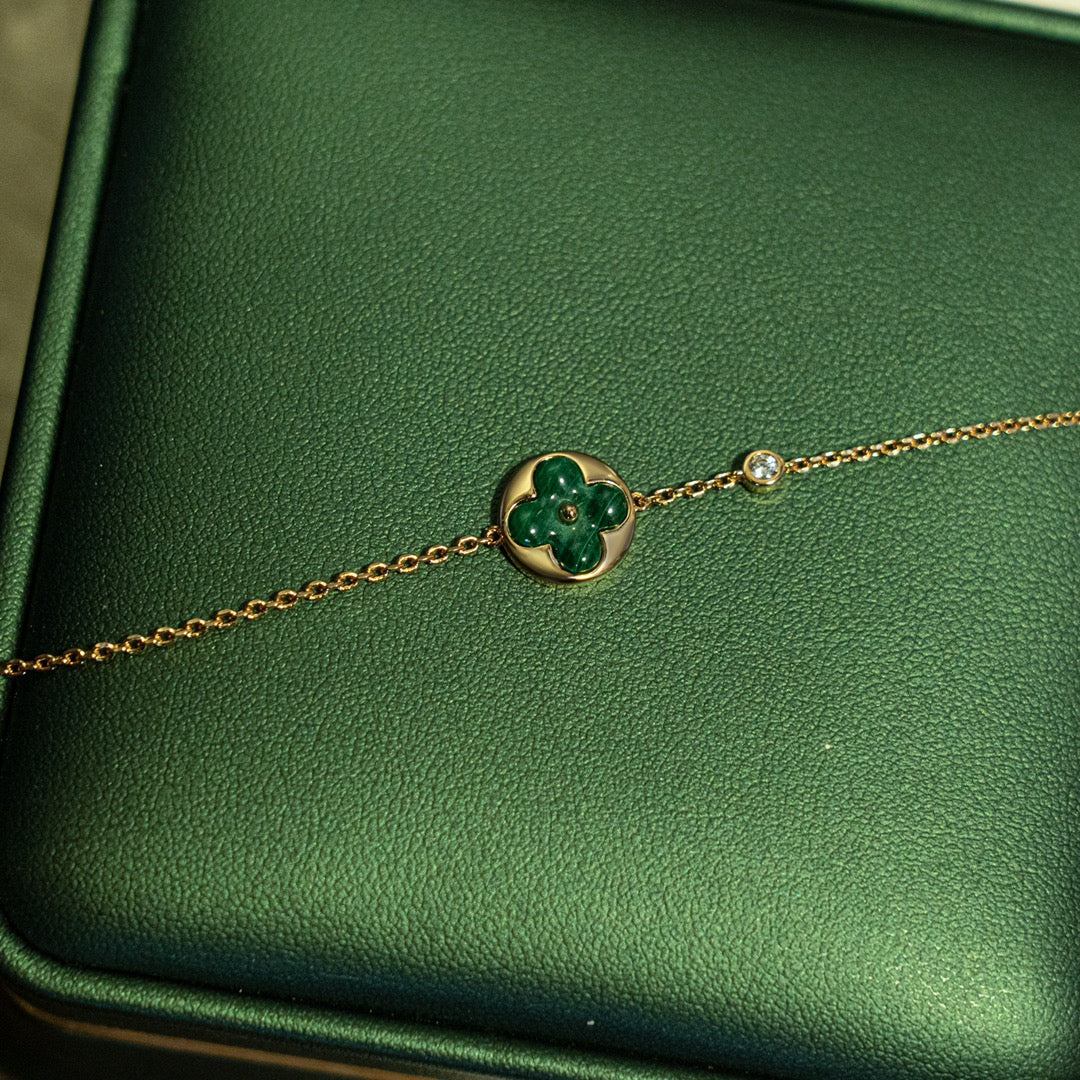 [baslovejewels]SUN MALACHITE 1 DIAMOND PINK GOLD BRACELET