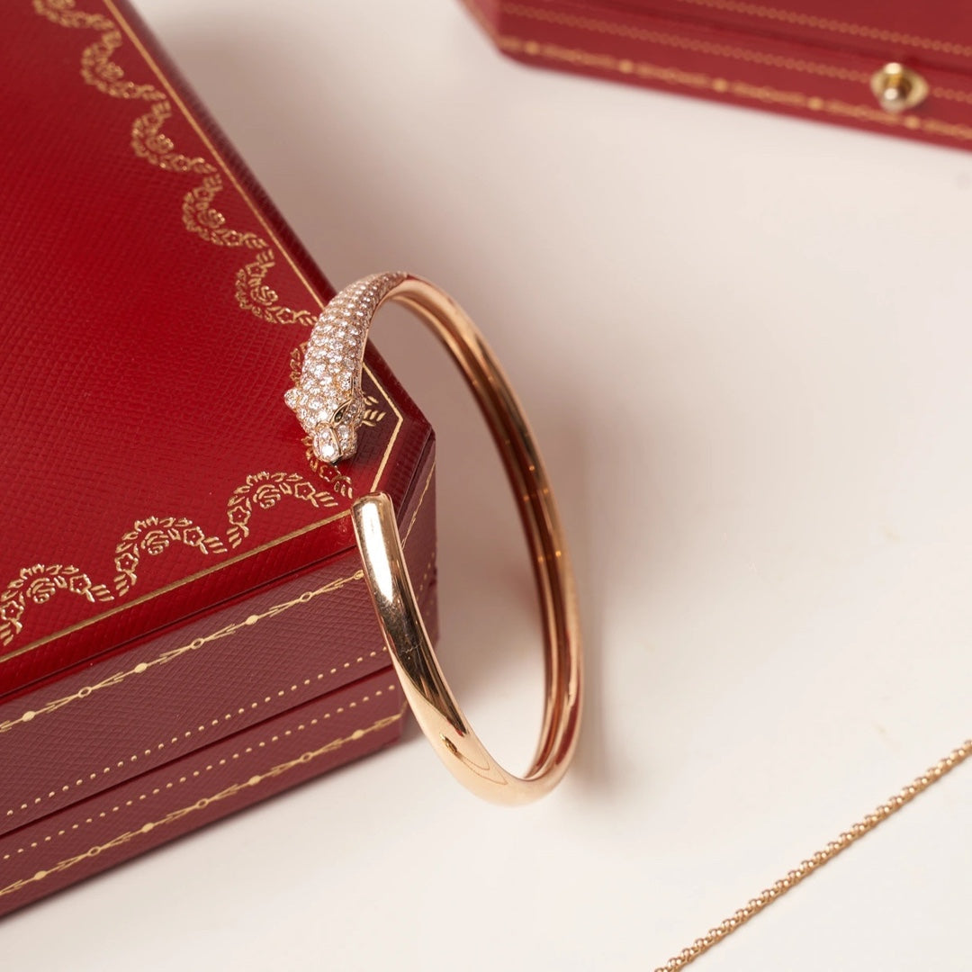 [baslovejewels]PANTHERE ROSE GOLD DIAMOND OPEN BRACELET