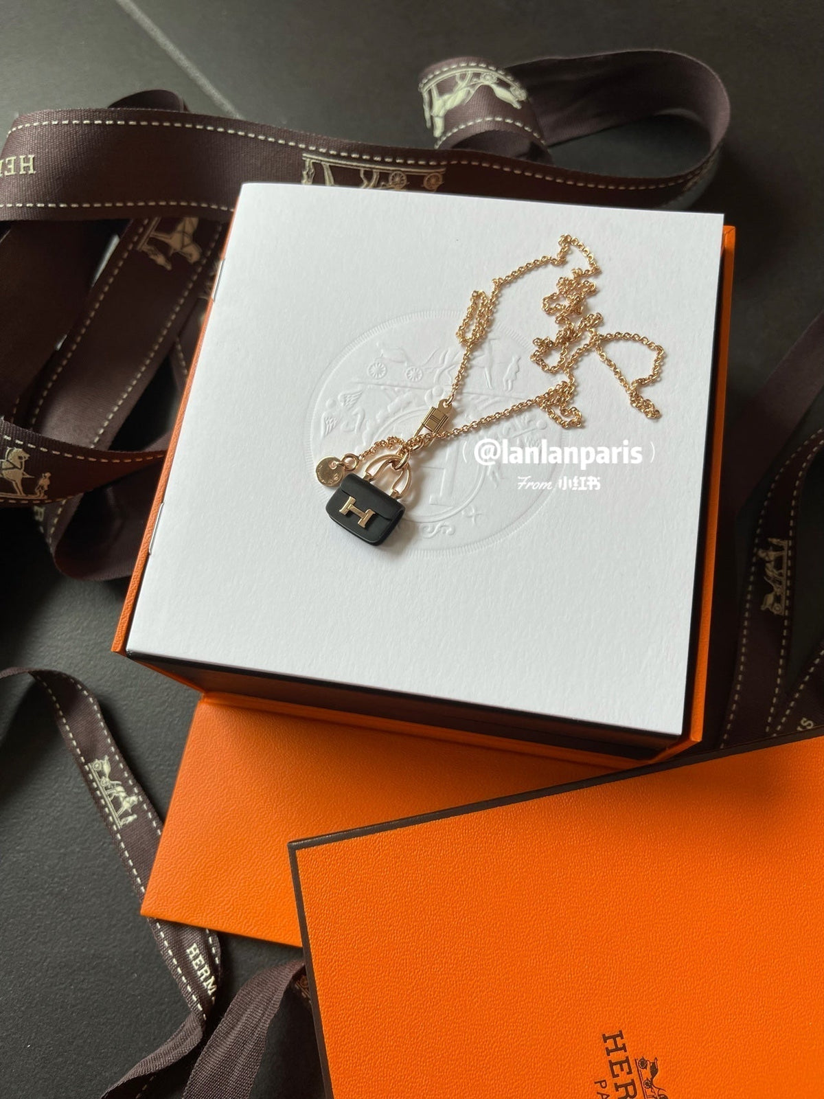 [baslovejewels]CONSTANCE BLACK PEDANT PINK GOLD NECKLACE