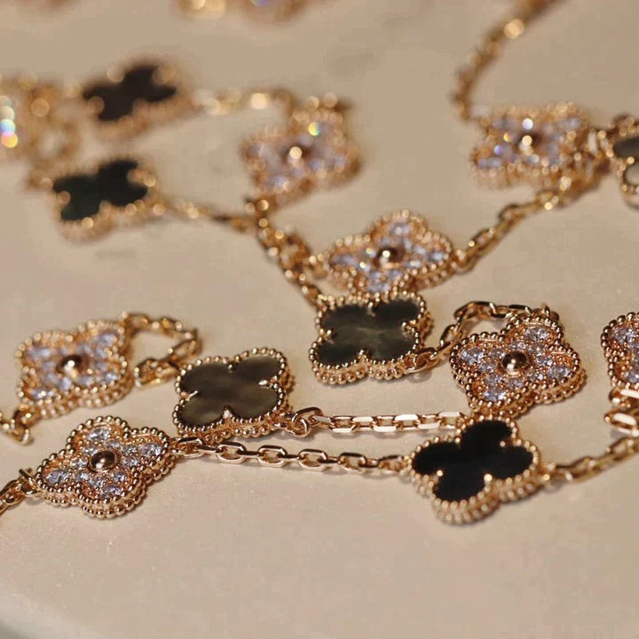 [baslovejewels]CLOVER 20 MOTIFS DARK MOP DIAMOND  NECKLACE