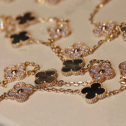 [baslovejewels]CLOVER 20 MOTIFS DARK MOP DIAMOND  NECKLACE