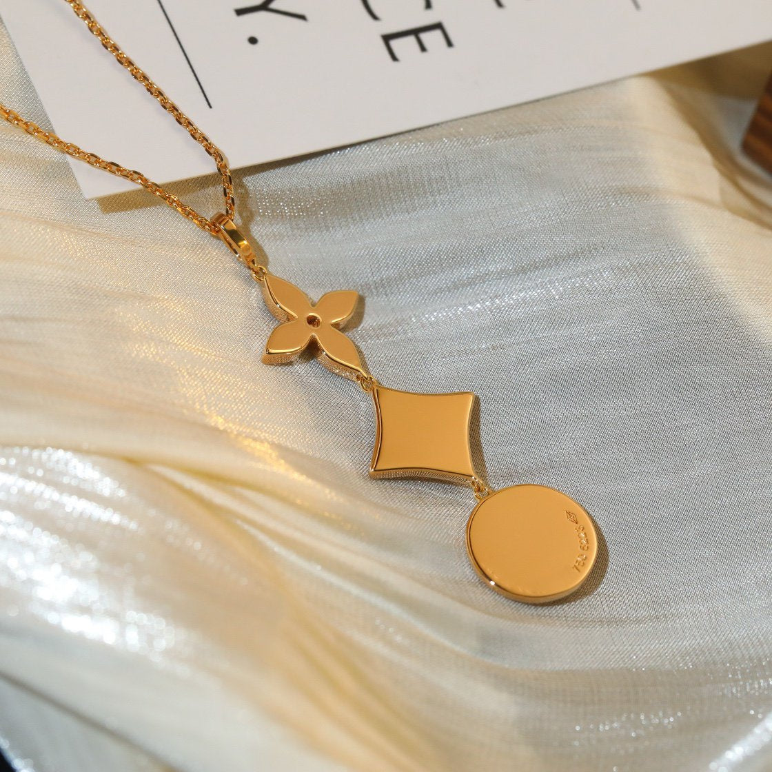 [baslovejewels]STAR AND SUN DIAMOND PINK GOLD NECKLACE