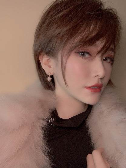 [baslovejewels]DOUBLE STAR PINK GOLD MOP DROP EARRINGS