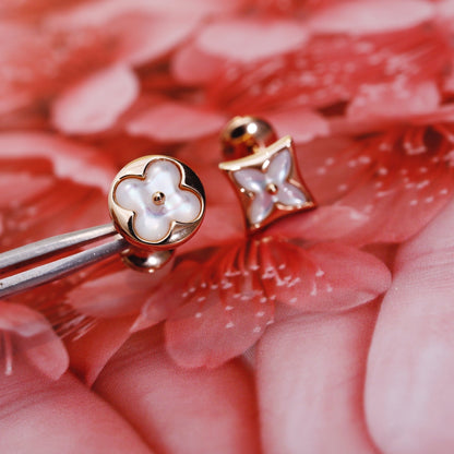 [baslovejewels]STAR AND SUN PINK GOLD MOP STUD EARRINGS