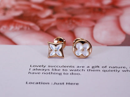 [baslovejewels]STAR AND SUN PINK GOLD MOP STUD EARRINGS