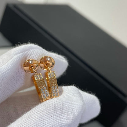 [baslovejewels]LOVE DIAMOND PINK GOLD HOOP EARRINGS