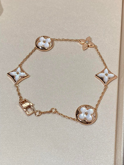 [baslovejewels]STAR AND SUN 5 MOTIF MOP PINK GOLD BRACELET