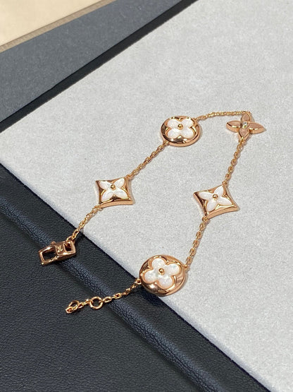 [baslovejewels]STAR AND SUN 5 MOTIF MOP PINK GOLD BRACELET