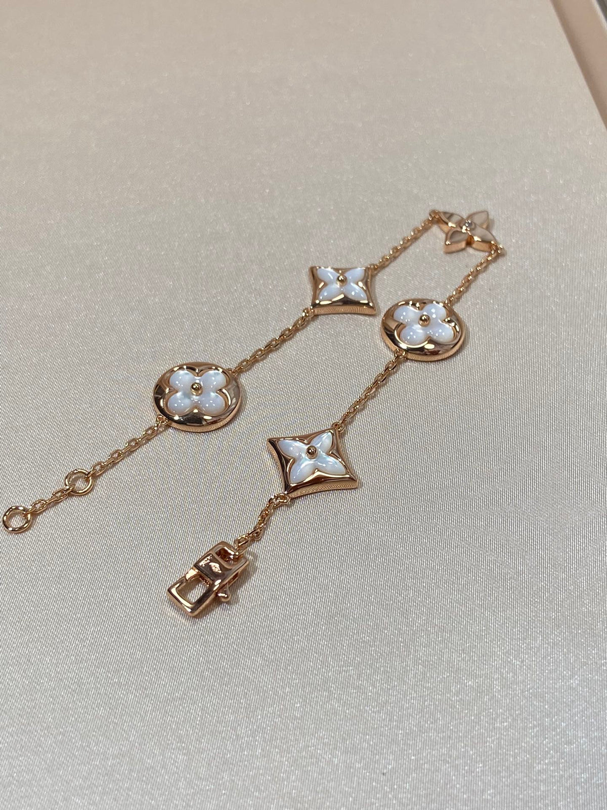 [baslovejewels]STAR AND SUN 5 MOTIF MOP PINK GOLD BRACELET