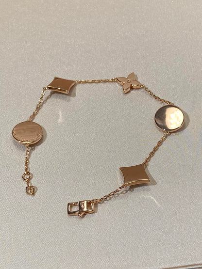 [baslovejewels]STAR AND SUN 5 MOTIF MOP PINK GOLD BRACELET