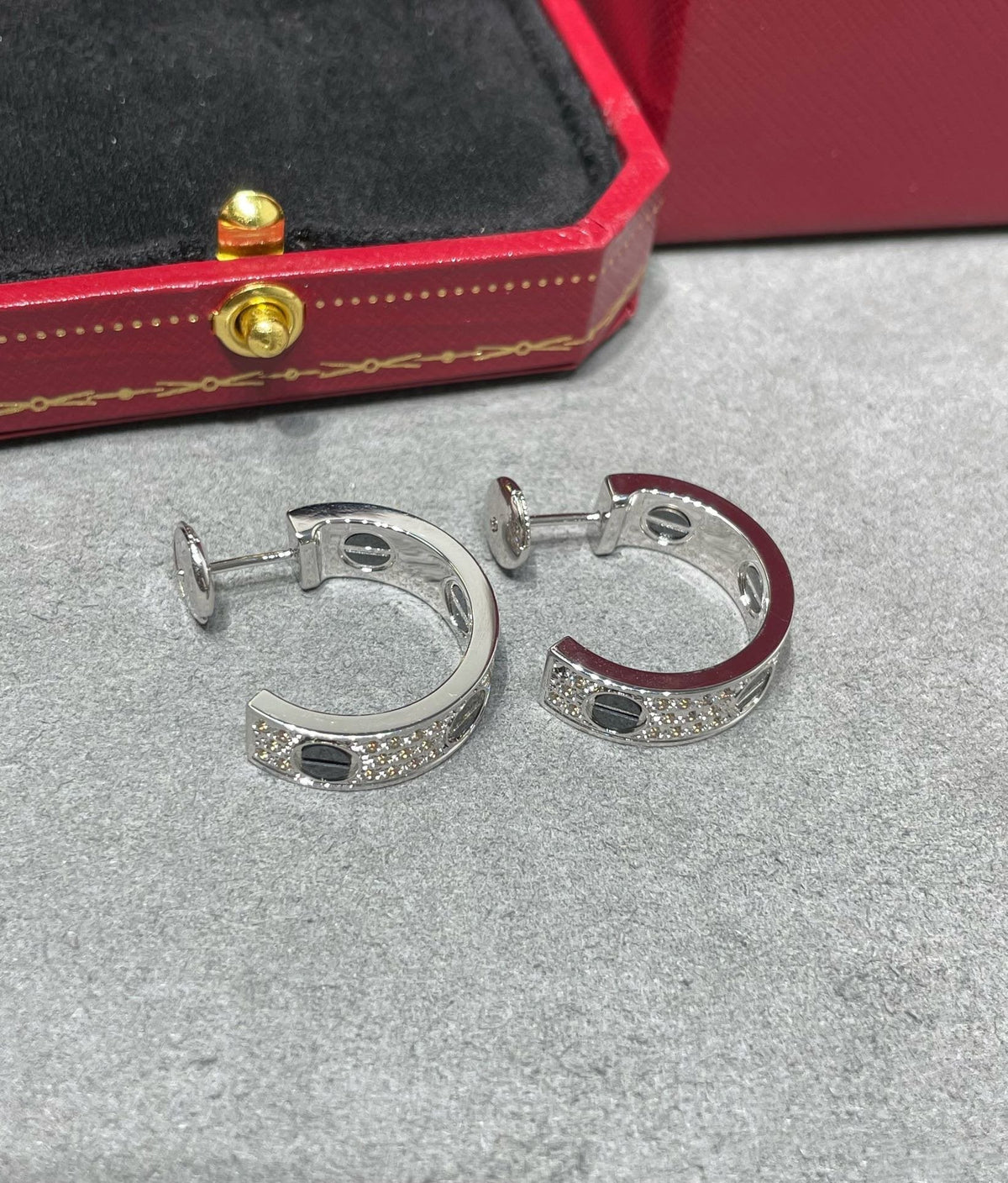 [baslovejewels]LOVE CERAMIC DIAMOND PAVED SILVER EARRINGS