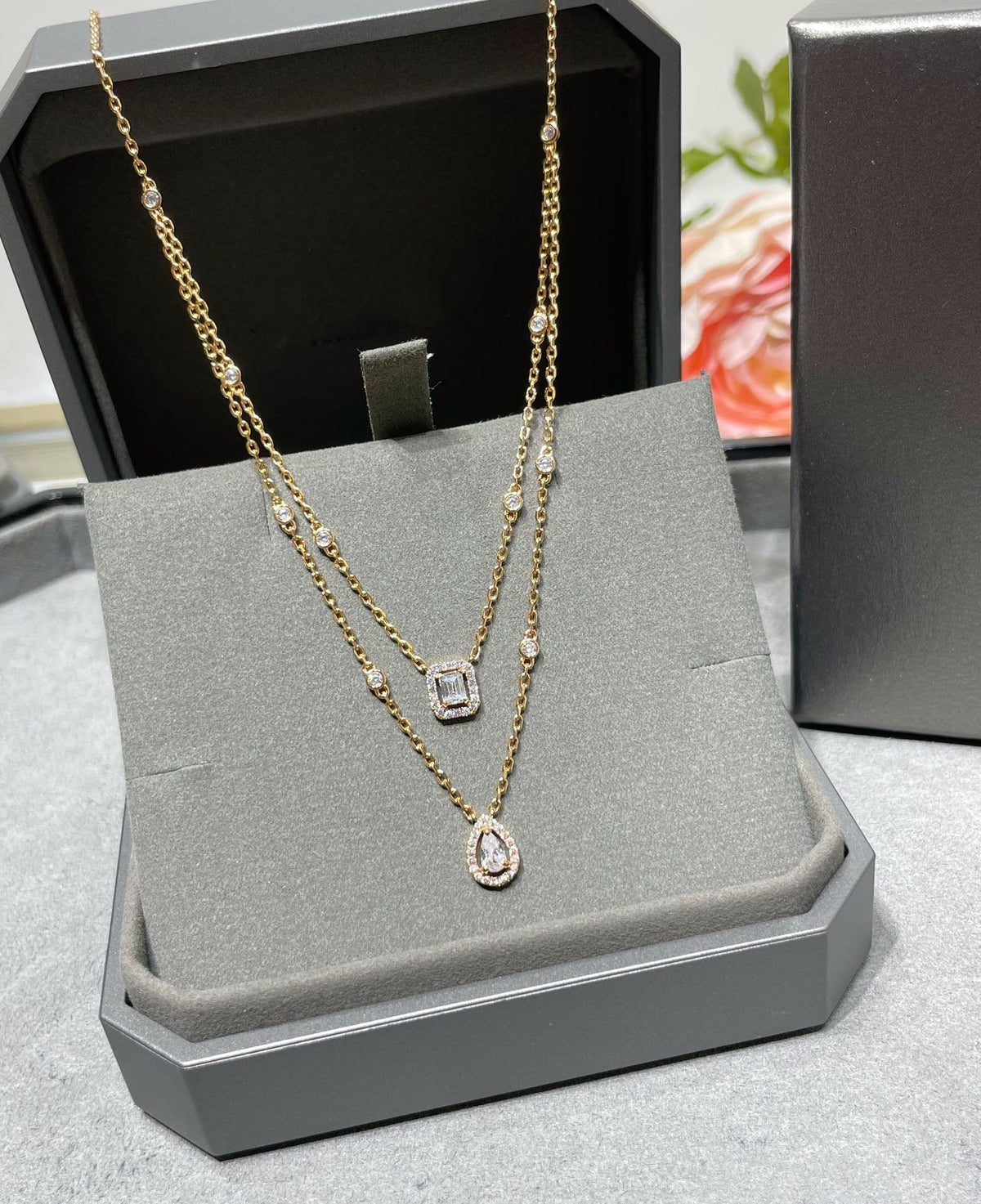[baslovejewels]MY TWIN 2 ROW DIAMOND NECKLACE