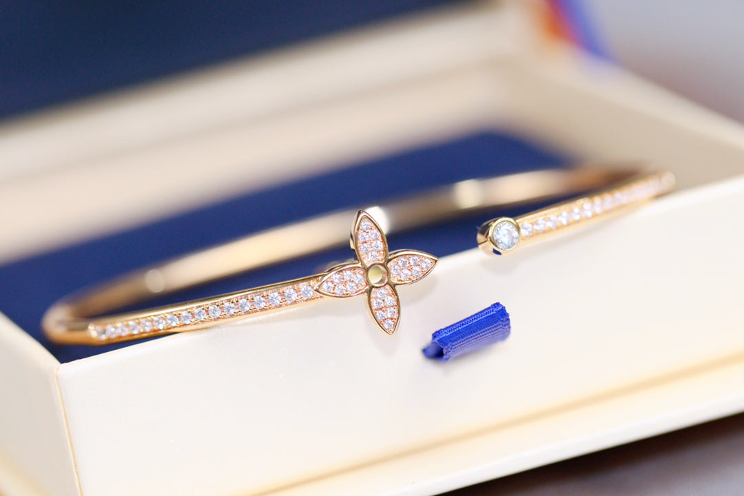 [baslovejewels]IDYLLE PINK GOLD OPEN BRACELET DIAMOND PAVED