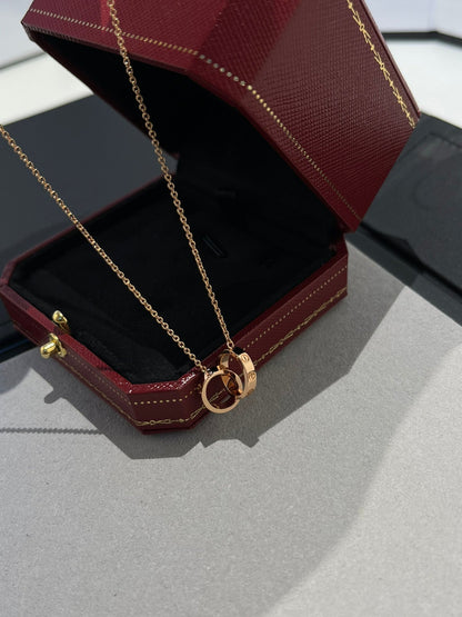 [baslovejewels]LOVE NECKLACE DOUBLE RING PINK GOLD