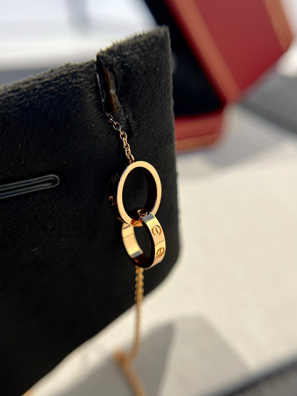 [baslovejewels]LOVE NECKLACE DOUBLE RING PINK GOLD