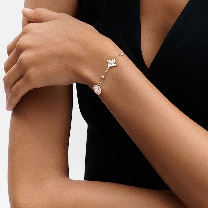 [baslovejewels]STAR AND SUN 4 MOTIF WHITE MOP PINK GOLD BRACELET