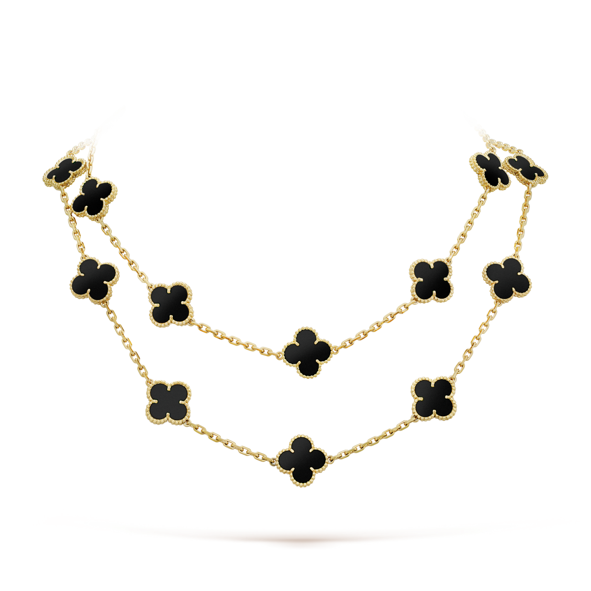 [basloveJW]CLOVER 20 MOTIFS ONYX NECKLACE