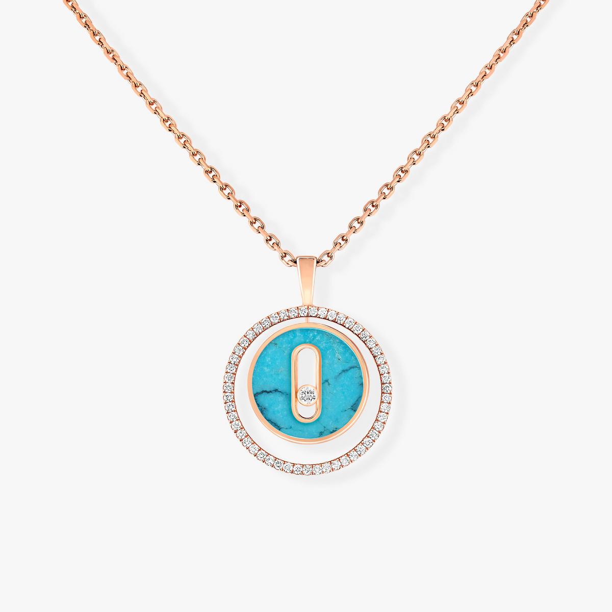 [baslovejewels]LUCKY MOVE 1 DIAMOND TURQUOISE PINK GOLD DIAMOND NECKLACE