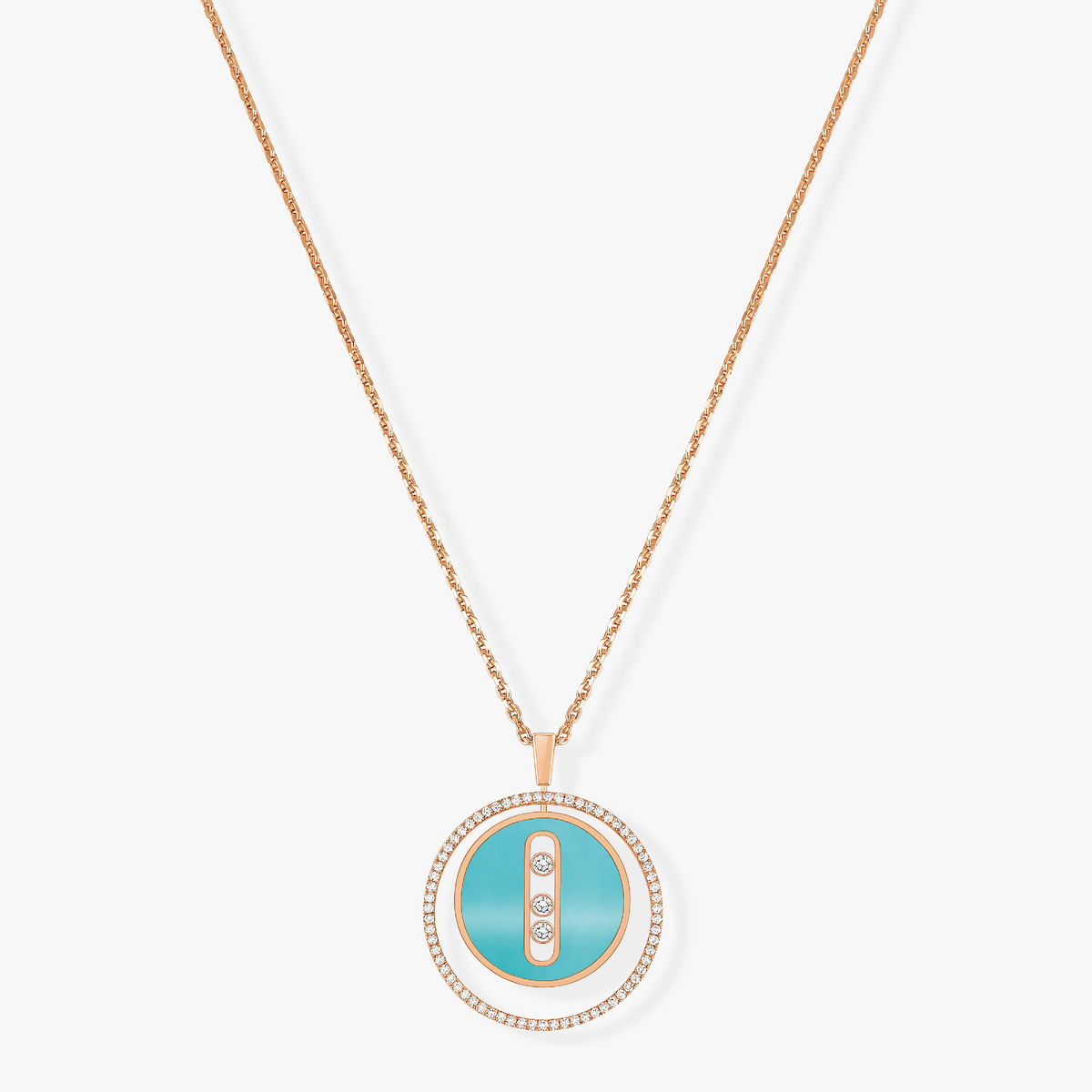 [baslovejewels]LUCKY MOVE 3 DIAMONDS TURQUOISE PINK GOLD DIAMOND NECKLACE