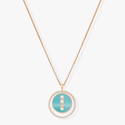 [baslovejewels]LUCKY MOVE 3 DIAMONDS TURQUOISE PINK GOLD DIAMOND NECKLACE