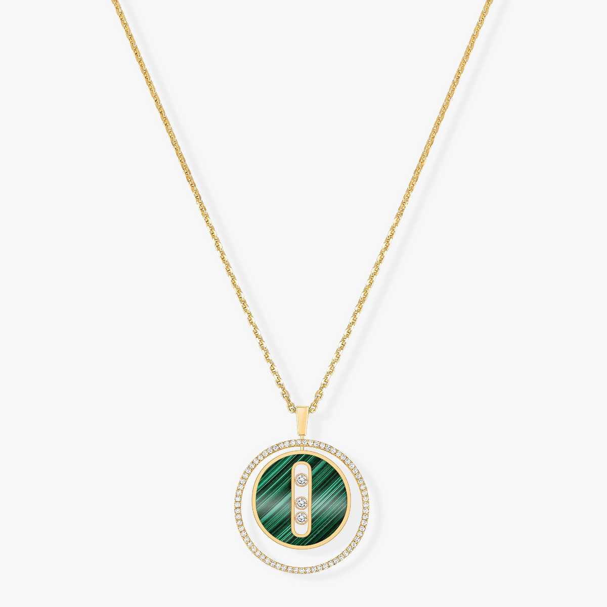 [baslovejewels]LUCKY MOVE 3 DIAMOND MALACHITE GOLD DIAMOND NECKLACE