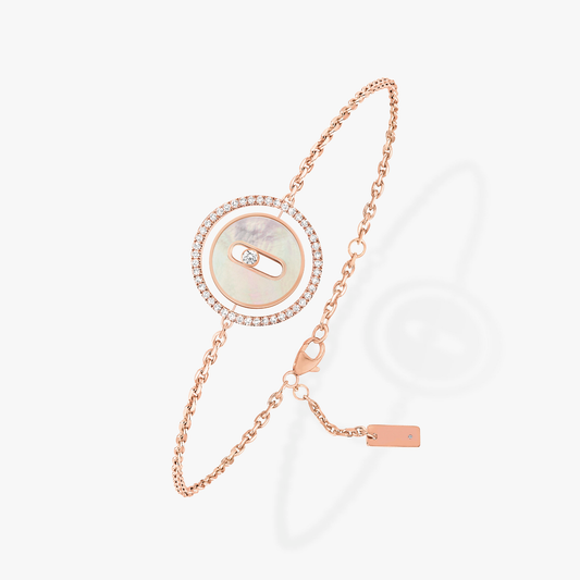 [baslovejewels]LUCKY MOVE WHITE MOTHER OF PEARL PINK GOLD DIAMOND BRACELET