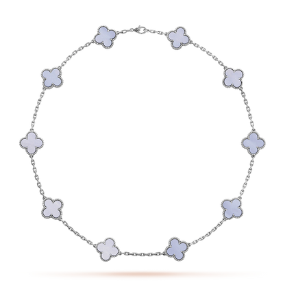 [baslovejewels]CLOVER 10 MOTIFS BLUE CHALCEDONY NECKLACE