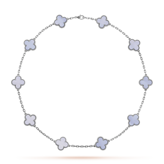 [baslovejewels]CLOVER 10 MOTIFS BLUE CHALCEDONY NECKLACE