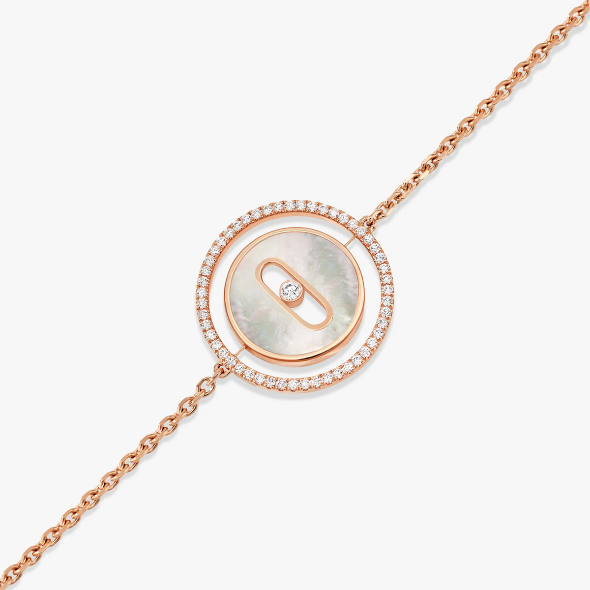 [baslovejewels]LUCKY MOVE WHITE MOTHER OF PEARL PINK GOLD DIAMOND BRACELET