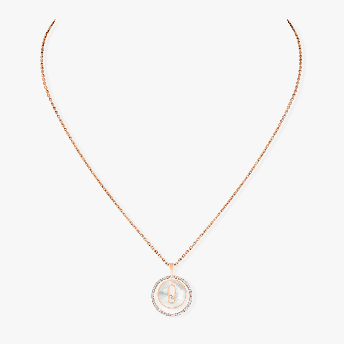 [baslovejewels]LUCKY MOVE 1 DIAMOND WHITE MOTHER OF PEARL PINK GOLD DIAMOND NECKLACE
