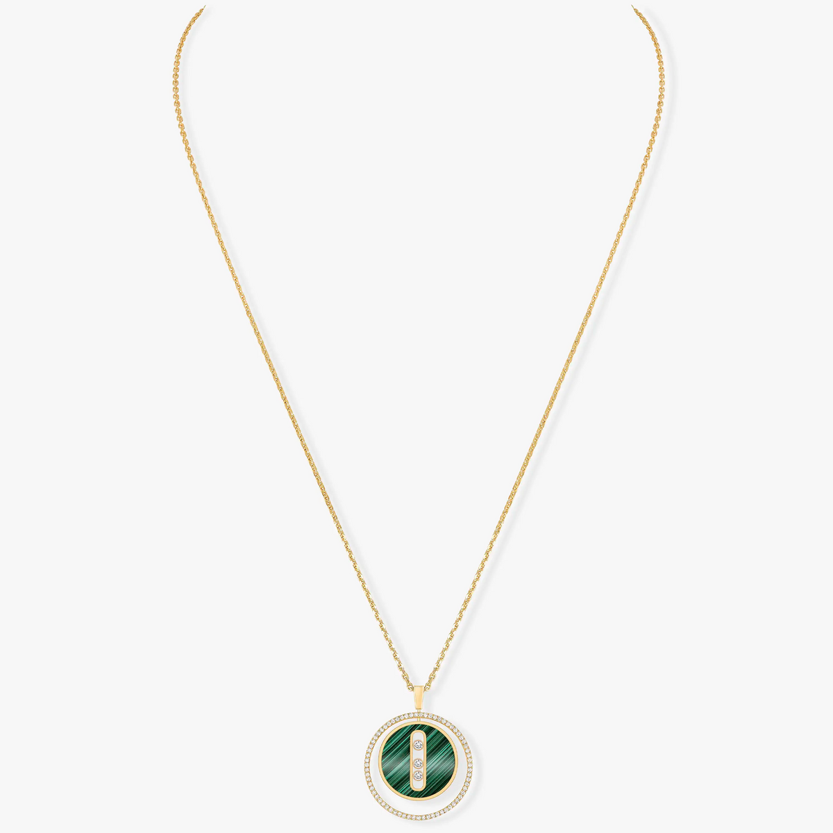 [baslovejewels]LUCKY MOVE 3 DIAMOND MALACHITE GOLD DIAMOND NECKLACE