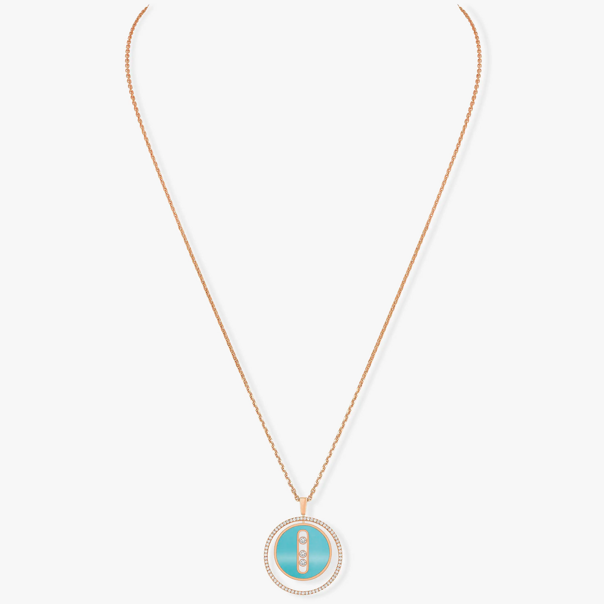 [baslovejewels]LUCKY MOVE 3 DIAMONDS TURQUOISE PINK GOLD DIAMOND NECKLACE