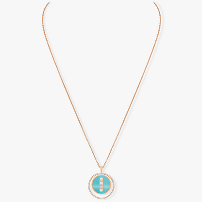 [baslovejewels]LUCKY MOVE 3 DIAMONDS TURQUOISE PINK GOLD DIAMOND NECKLACE
